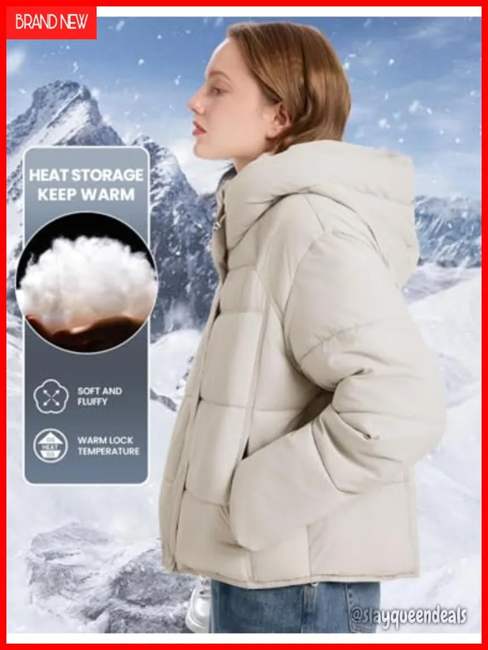 Womens Quilted Puffer Jacket Winter Warm Hooded Bubble Coat Long Sleeve Padded